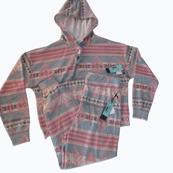 Rock & Roll Cowgirl Pants - Rock & Roll Denim Women's Southwestern Aztec Loungewear Pants & Hoodie Set